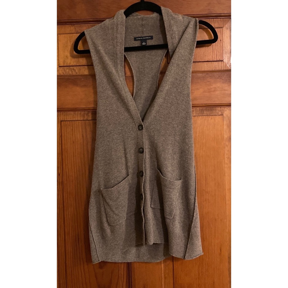 Banana Republic Womens S Brown Wool Cashmere Racerback Cardigan Vest Neutral